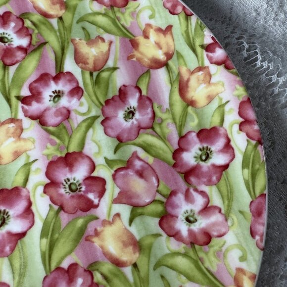 Springfield England All Flower Salad Plate - Set of 2, Chintz Style, Pink Backgr - Picture 3 of 5
